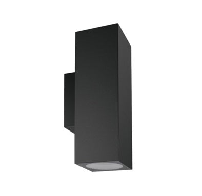 Halko II Up & Down Sq Wall Light 2x15w IP65 3k Non Dim Blk