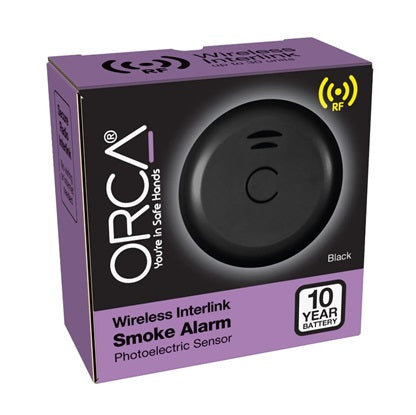 Orca Smoke Alarm 10yr Wireless Interlink OM866S-10RF Black