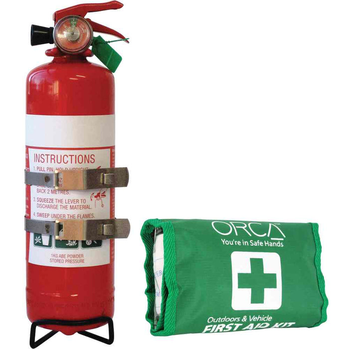 Orca Fire Extinguisher 1kg Dry Powder & First Aid Kit Combo