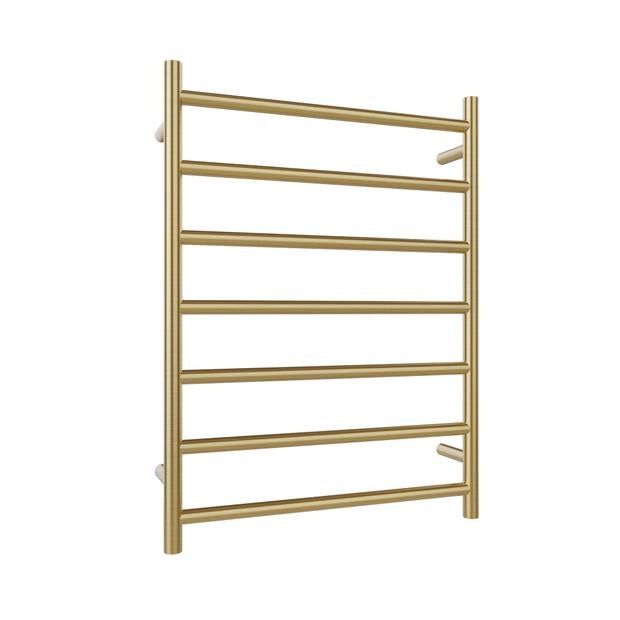 Heated Towel Rail 7Bar 77W Round Brushed Brass 800 x 600mm