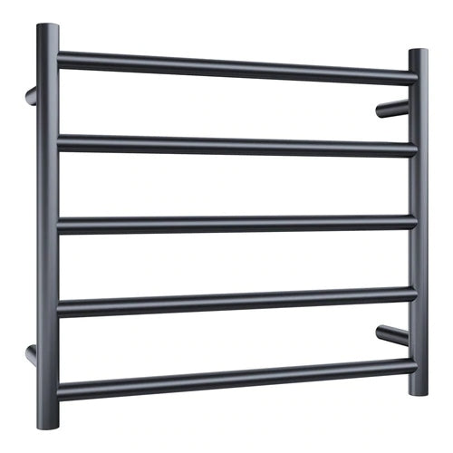 Heated Towel Rail 5Bar 55W Round S/Steel 530 x 600mm Black