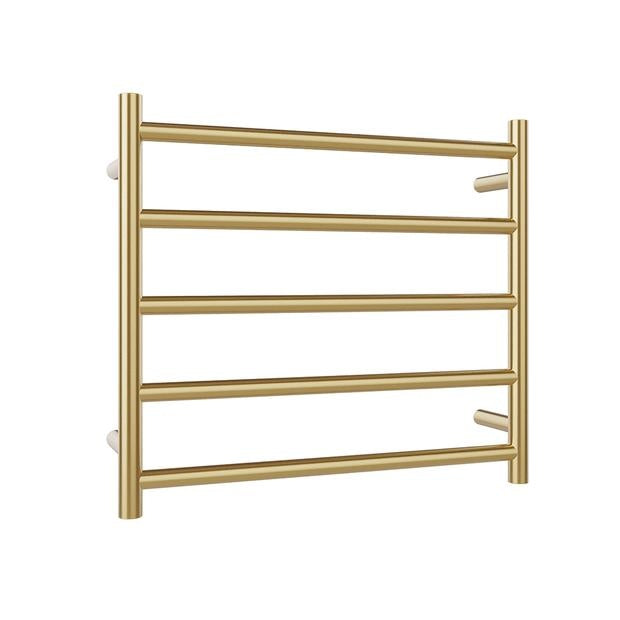 Heated Towel Rail 5Bar 55W Round Brushed Brass 530 x 600mm