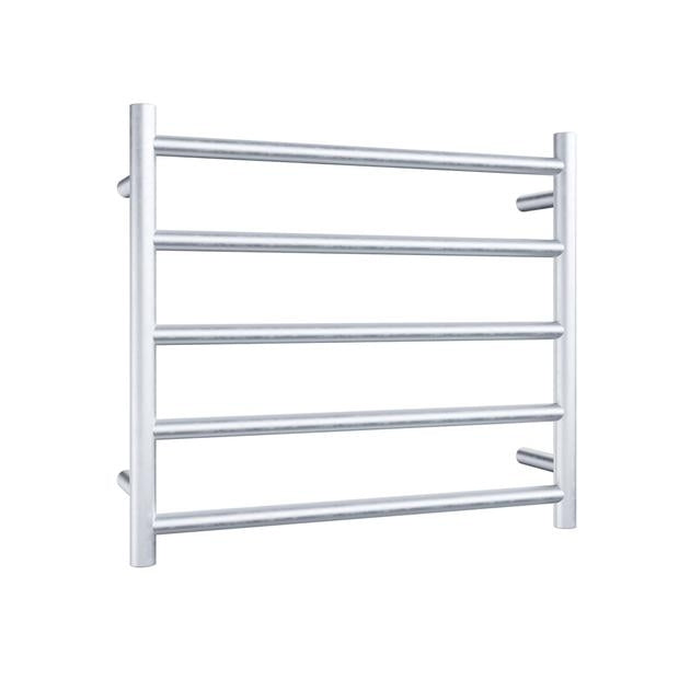Heated Towel Rail 5Bar 55W Round Brushed Nickel 530 x 600mm