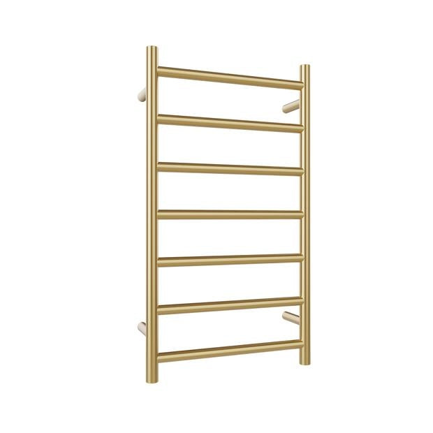 Heated Towel Rail 7Bar Round 60W Brushed Brass 800 x 450mm