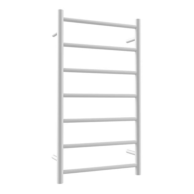 Heated Towel Rail 7Bar 73W Round Matte White 800 x 450mm