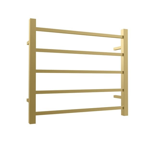 Heated Towel Rail 5Bar 58W Square Brushed Brass 530 x 600mm