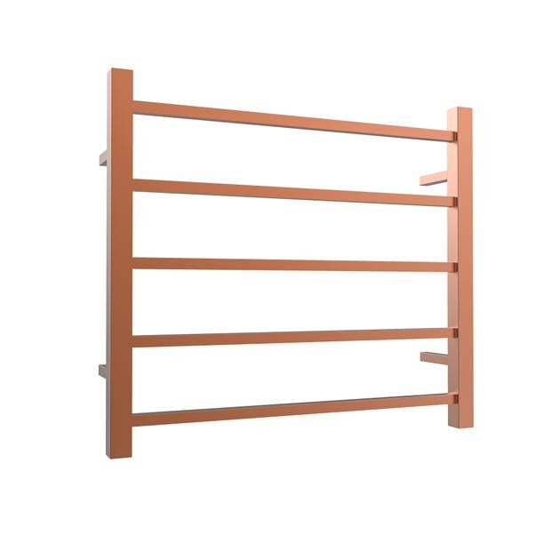 Heated Towel Rail 5Bar 58W Square Brushed Copper 530 x 600mm