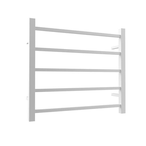 Heated Towel Rail 5Bar 68W Square Matte White 530 x 600mm