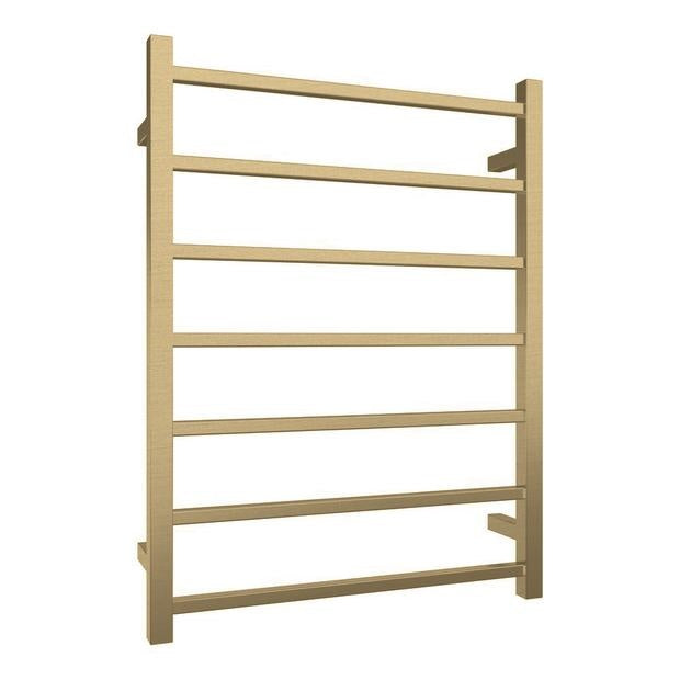 Heated Towel Rail 7Bar 82W Square Brushed Brass 800 x 600mm
