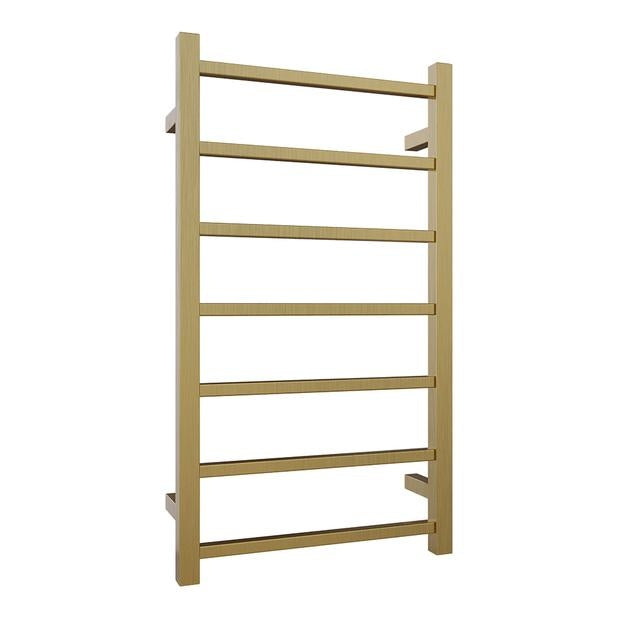 Heated Towel Rail 7Bar 65W Square Brushed Brass 800 x 450mm