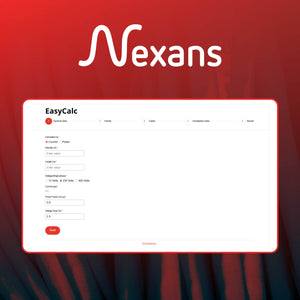 Nexans EasyCalc software interface on a red background