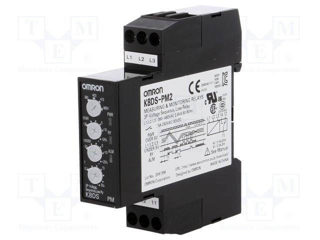 K8DS-PM2 Voltage Relay Slim 3Ph Over/Under 380/480VAC