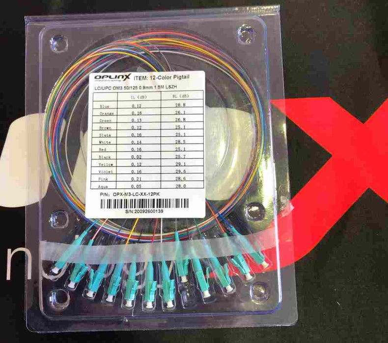 Pigtail LC/U 50/125 OM3 1.5m Colour 12Pkt