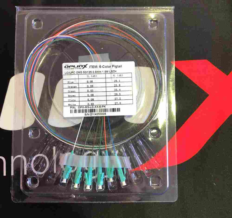 Pigtail LC/U 50/125 OM3 1.5m Colour  6Pkt