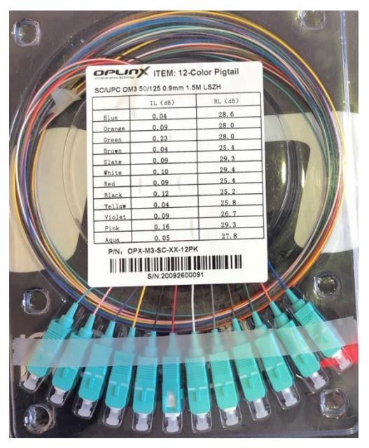 Pigtail SC/PC Multimode OM3 50/125 900um 1.5m Colour 12Pk