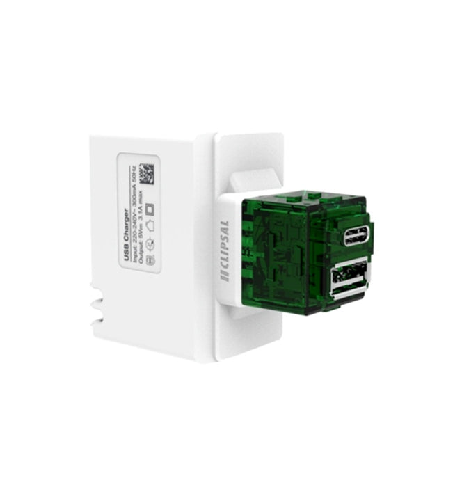Iconic USB Charger Module Dual A + C Type 15W White