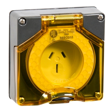 Socket 3Pin 15A 250V 1Ph IP66 Chemical Grey