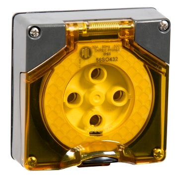 Socket Outlet 4Pin 32A 500V 3Ph IP66 Chemical Grey