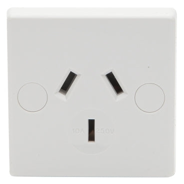 Socket 10A 3Pin Flush Panel Mount Sq White