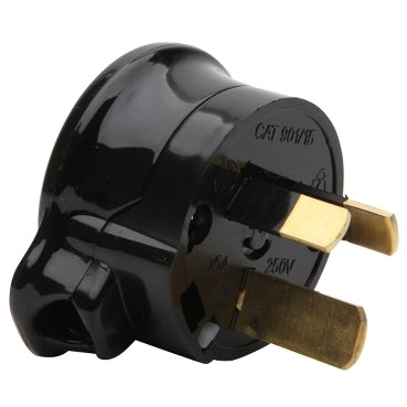 Plug Side Entry 15A 3Pin Black
