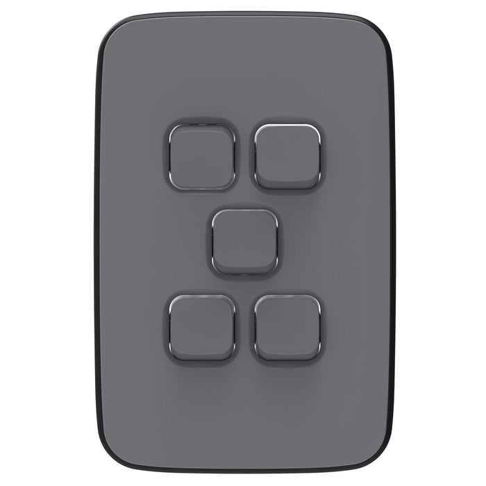 Iconic Essence Cover Plate 5gang Ash Grey