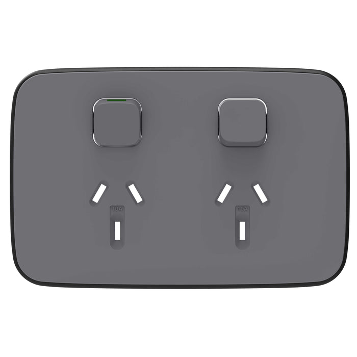 Iconic Essence Cover Plate Switched Socket Dbl Horz Ash Grey