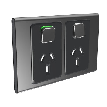 Iconic Styl Cover Plate Sw Socket Dbl Horiz Silver Shadow