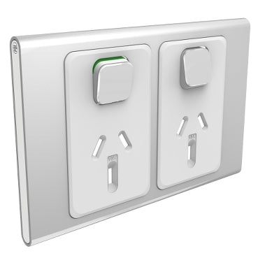 Iconic Styl Cover Plate Switched Socket Dbl Horiz Silver