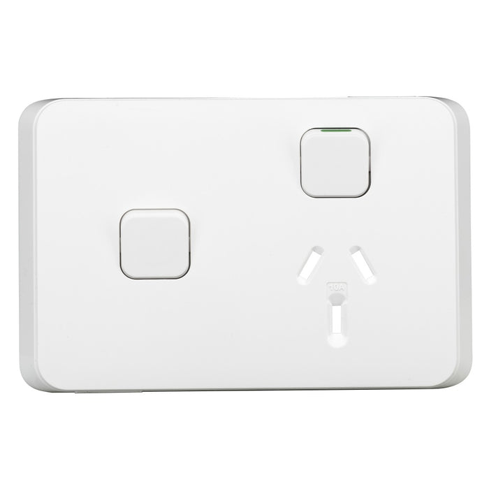 Iconic Skin Sw Socket 10A Sgl Extra Sw Horiz Solid White