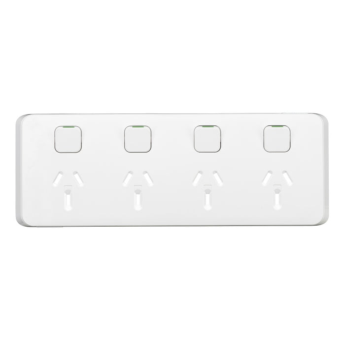 Iconic Cover Plate Skin Sw Socket 10A Quad Horiz Solid White