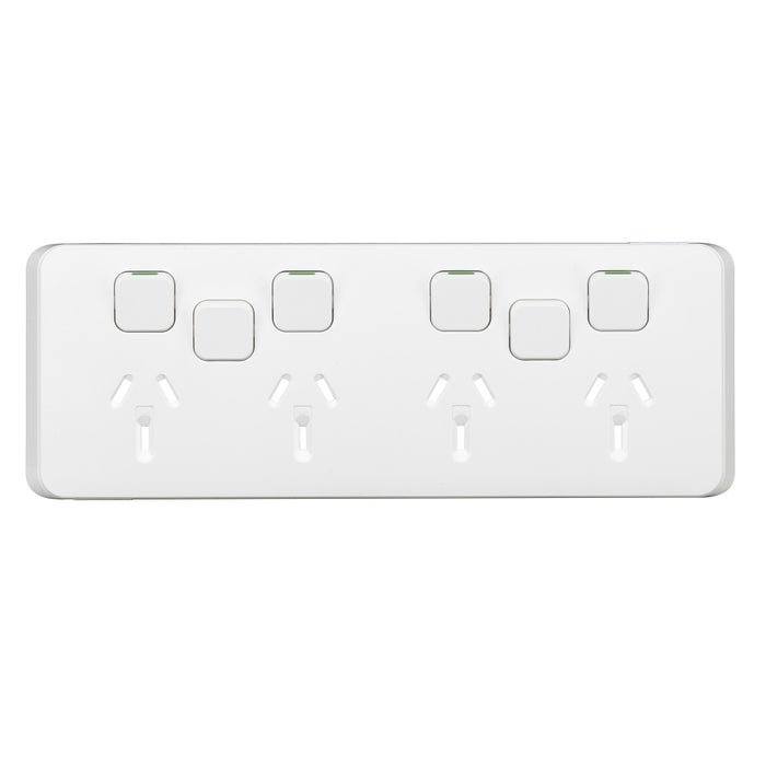 Iconic Skin Sw Socket 10A Quad 2 x Extra Sw Horz Solid White