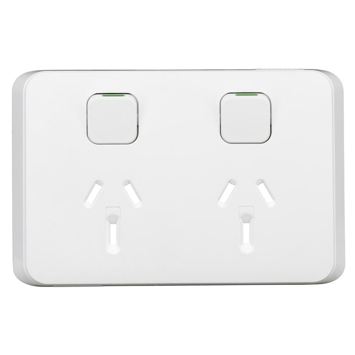 Iconic Cover Plate Skin Sw Socket 10A Dbl Horiz Solid White