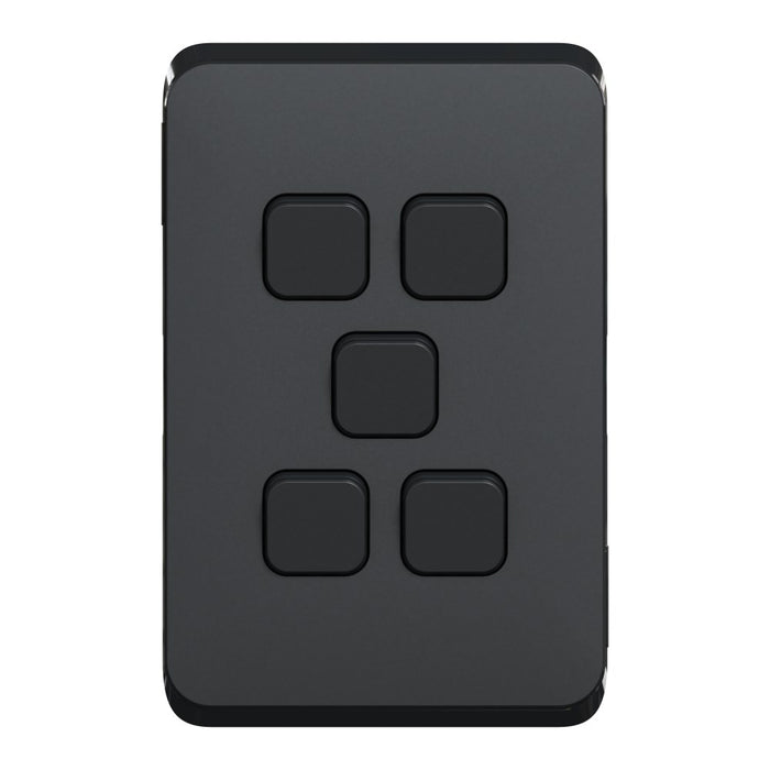 Iconic Cover Plate Skin 5Gang Vertical Horizontal Black