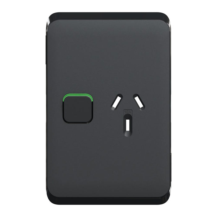 Iconic Cover Plate Skin Sw Socket 10A SINGLE Vertical Black