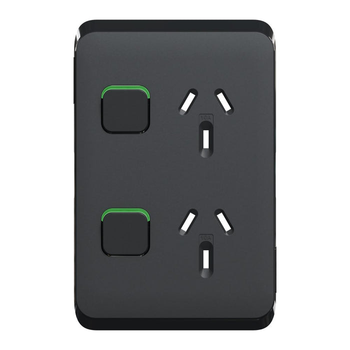 Iconic Cover Plate Skin Sw Socket 10A Double Vert Black