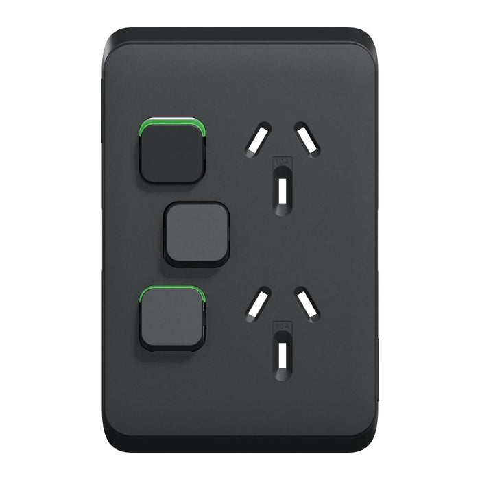 Iconic Cover Plate Skin Sw Socket Double Vert Ext Sw Black