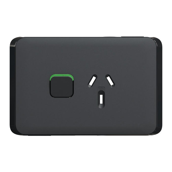 Iconic Cover Plate Skin Sw Socket 10A Single Horiz Black