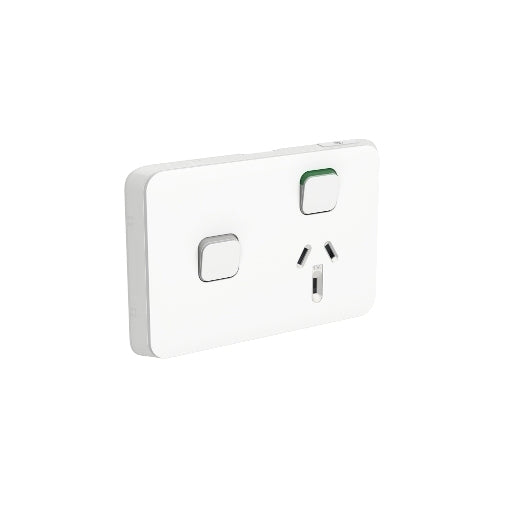 Iconic Switched Socket Skin 10A Sgl Horz Extra Sw White