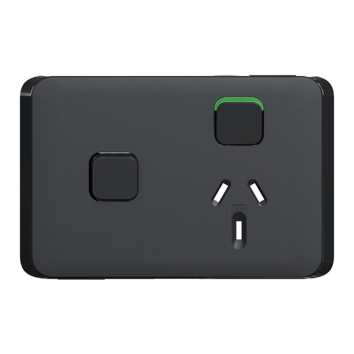 Iconic Cover Plate Skin Sw Socket 10A Sgl Vert Xtra Sw Black