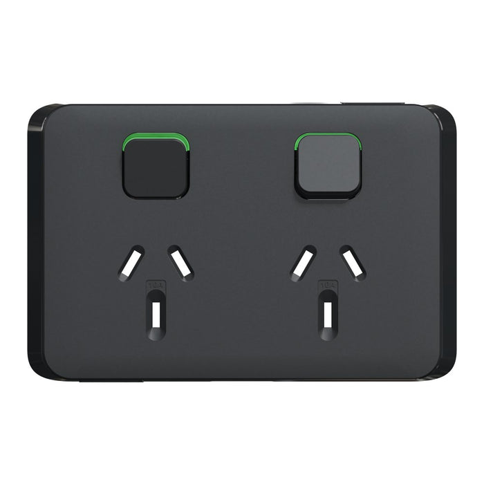 Iconic Cover Plate Skin Sw Socket 10A Double Horiz Black