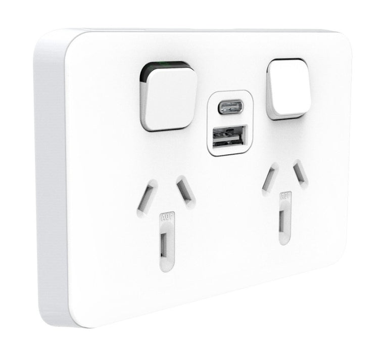 Iconic Sw Socket Dbl Horiz USB Dual A + C Type White