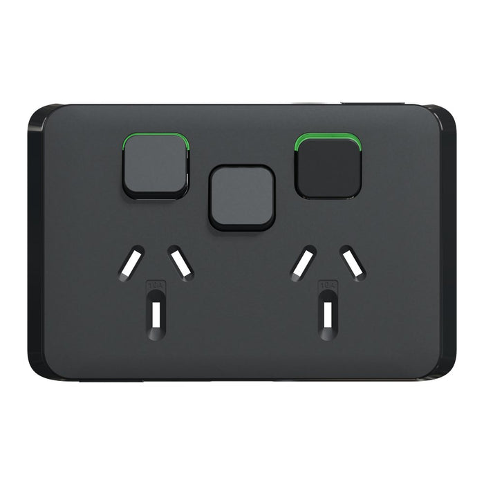 Iconic Cover Plate Skin Sw Socket Double Horiz Ext Sw Black