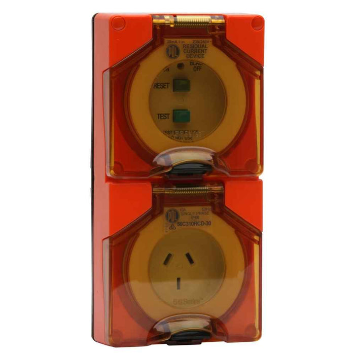 Earth Leakage Socket 3Pin 10A 250V 1Ph IP66 Orange