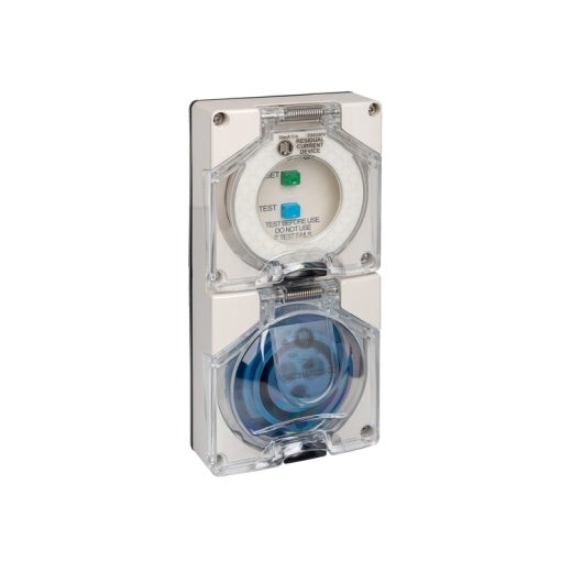 Earth Leakage Socket 3Pin 16A 250V 1Ph IP66 Grey