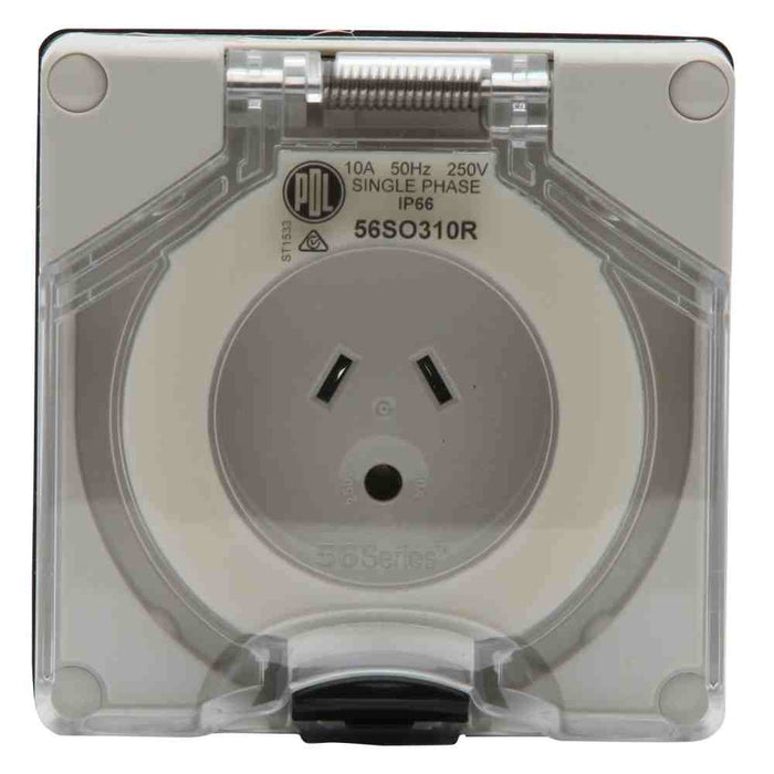 Socket 3Pin 10A 250V 1Ph IP66 Round Earth Grey