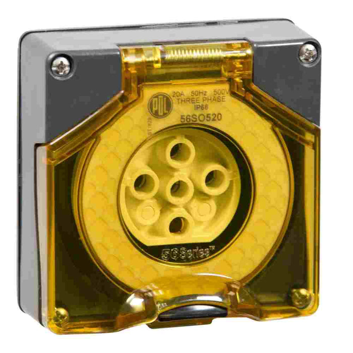 Socket Outlet 5Pin 20A 500V 3Ph IP66 Chemical Grey