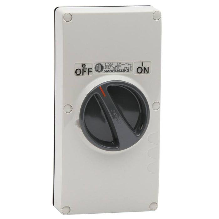 Switch 2Gang Motor Rated 63A 3P IP66 Base Mount Grey