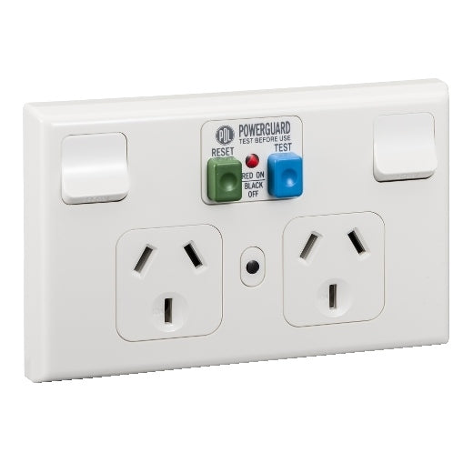Sw Socket 10A Dbl RCD 10mA Horiz White