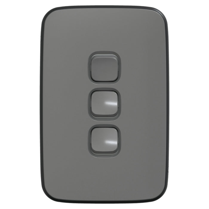 Iconic Essence Switch Triple Vertical 20A Ash Grey