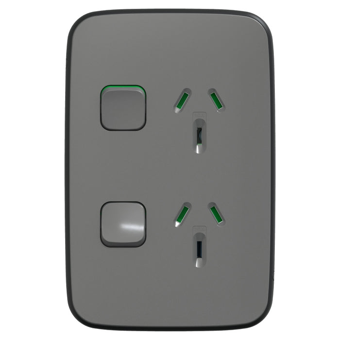 Iconic Essence Sw Socket 10A Double Vertical Ash Grey